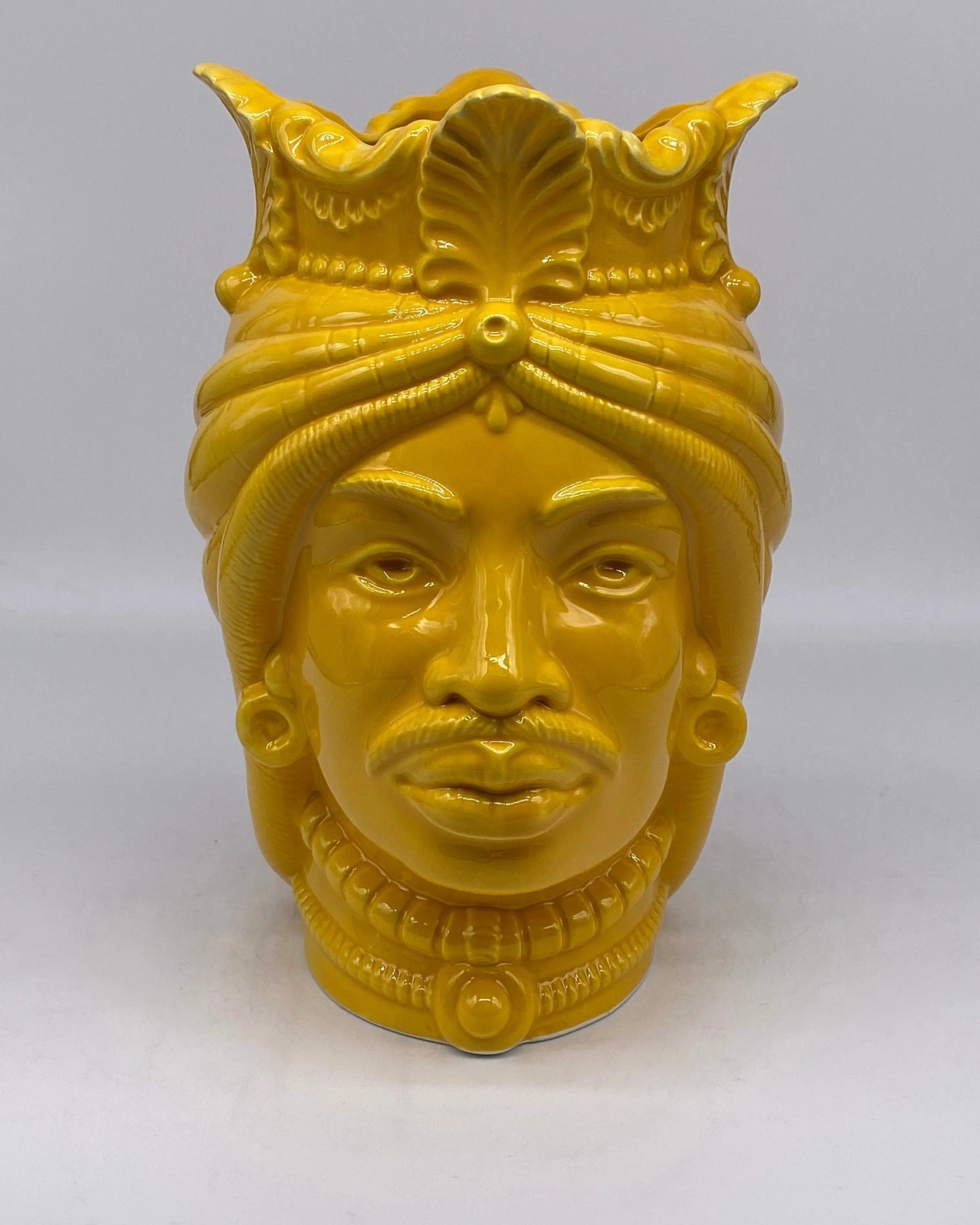 Teste di Moro Afro Ceramica Caltagirone cm H.25 L.17 Artigianale Giallo DD CERAMICHE SICILIANE