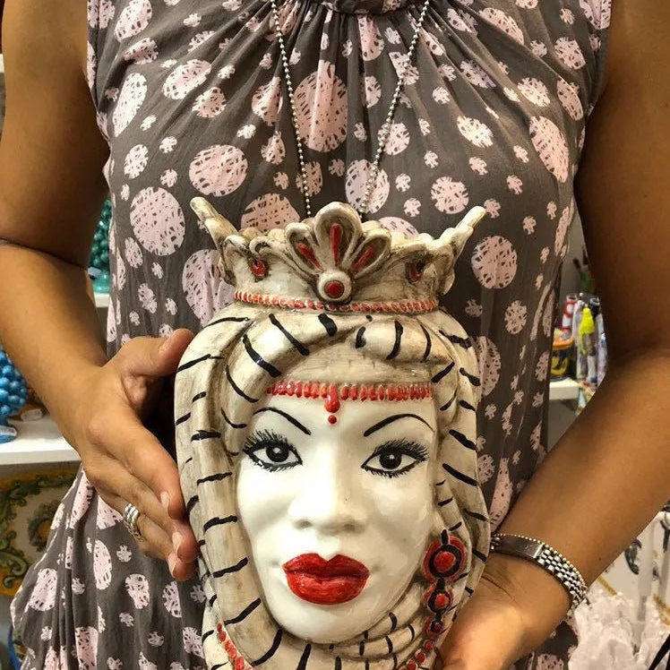 Teste di Moro Afro Ceramica Caltagirone cm H.25 L.17 Artigianale Turbante Striscie DD CERAMICHE SICILIANE