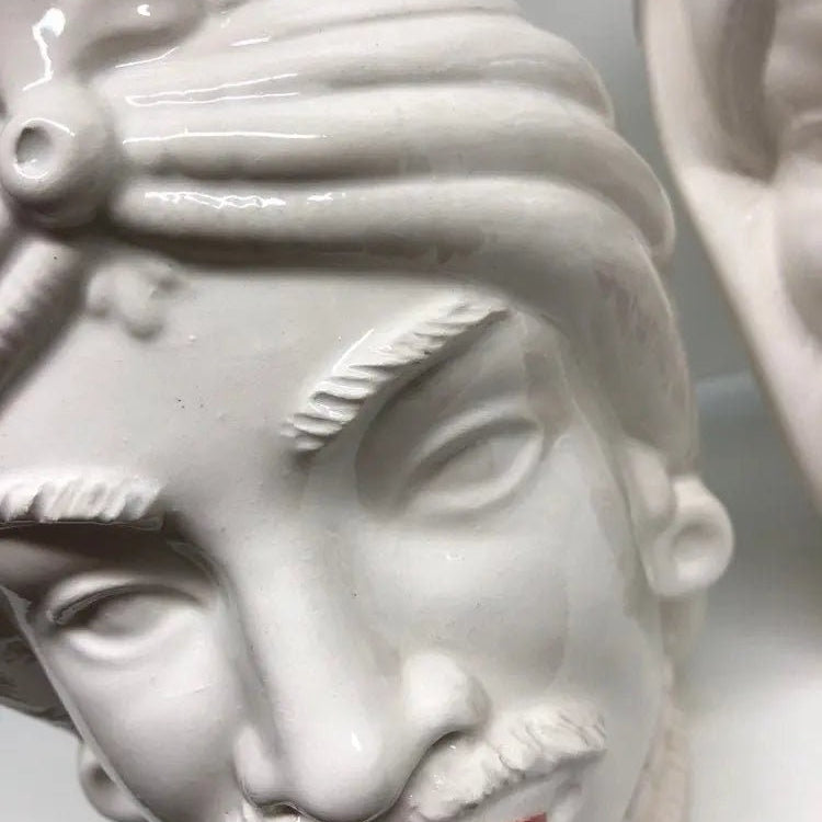 Teste di Moro Afro Ceramica Caltagirone cm H.25 L.17 Artigianale Bianco Labbra Rosse DD CERAMICHE SICILIANE