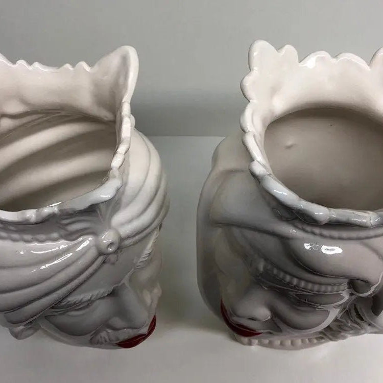 Teste di Moro Afro Ceramica Caltagirone cm H.25 L.17 Artigianale Bianco Labbra Rosse DD CERAMICHE SICILIANE