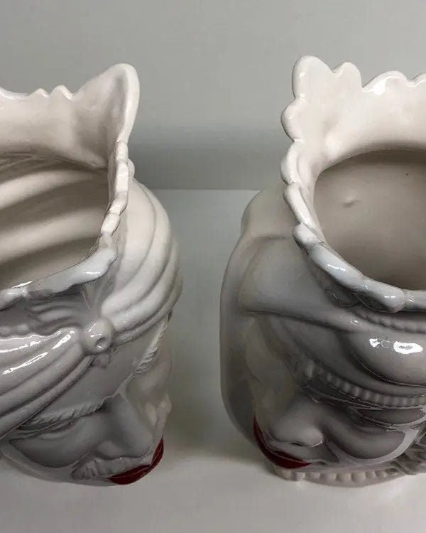 Teste di Moro Afro Ceramica Caltagirone cm H.25 L.17 Artigianale Bianco Labbra Rosse DD CERAMICHE SICILIANE