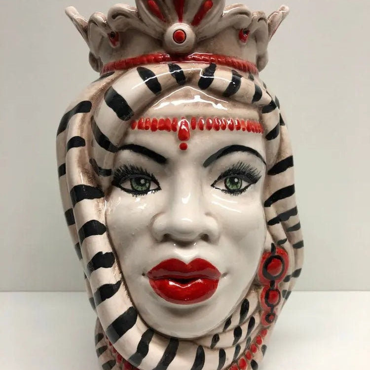 Teste di Moro Afro Ceramica Caltagirone cm H.25 L.17 Artigianale Turbante Striscie DD CERAMICHE SICILIANE