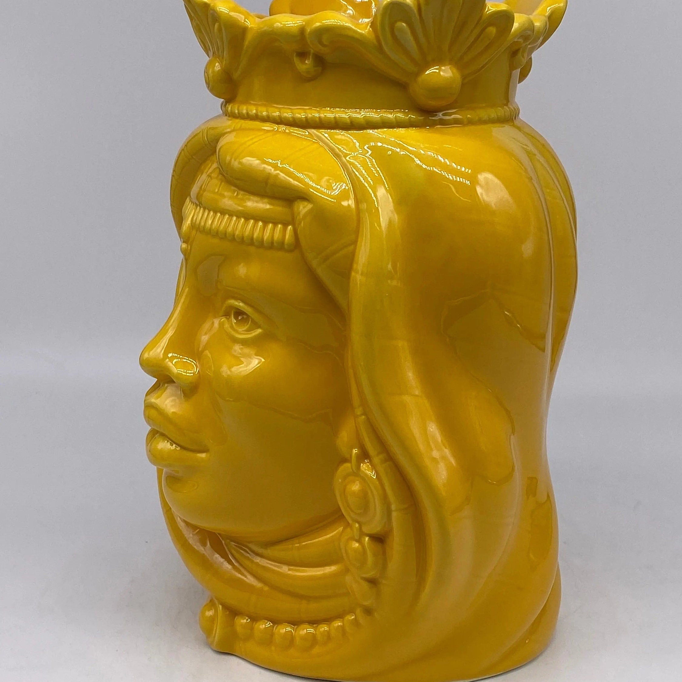 Teste di Moro Afro Ceramica Caltagirone cm H.25 L.17 Artigianale Giallo DD CERAMICHE SICILIANE