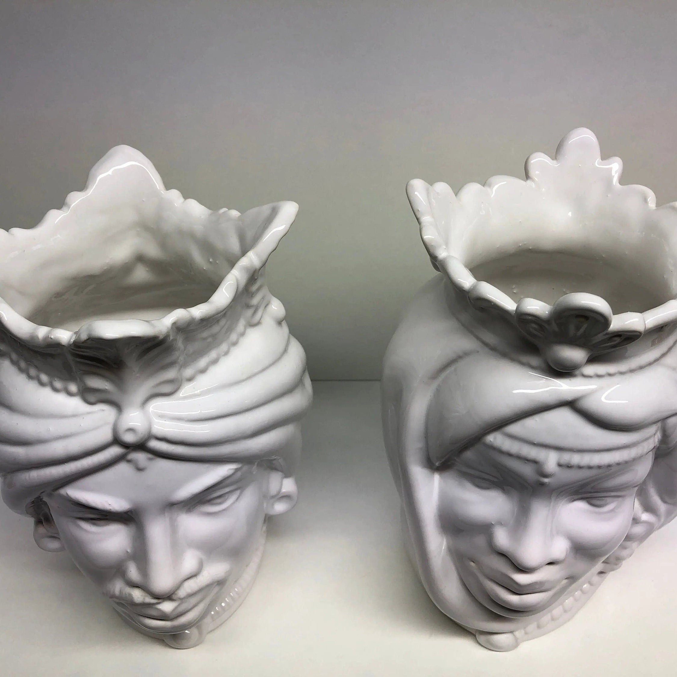 Teste di Moro Afro Ceramica Caltagirone cm H.25 L.17 Artigianale Bianco DD CERAMICHE SICILIANE