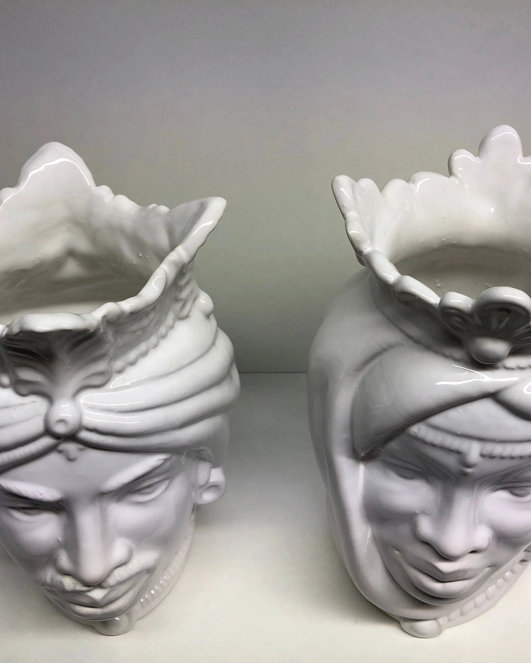 Teste di Moro Afro Ceramica Caltagirone cm H.25 L.17 Artigianale Bianco DD CERAMICHE SICILIANE