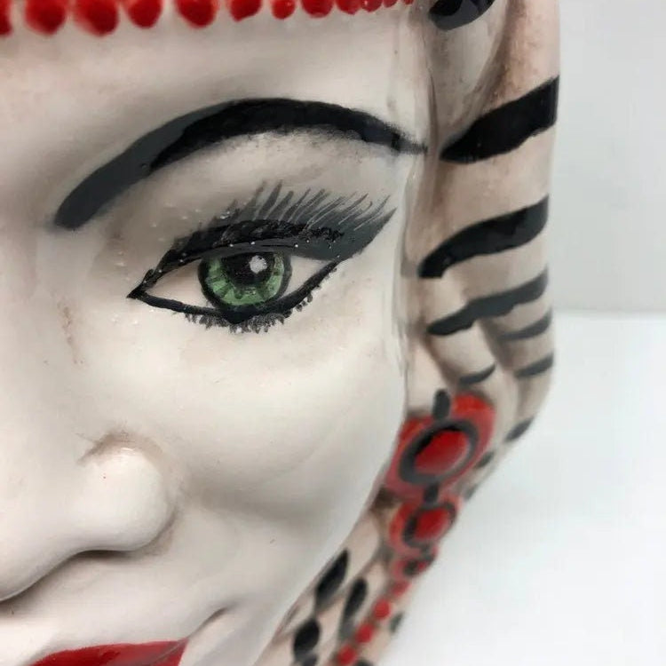 Teste di Moro Afro Ceramica Caltagirone cm H.25 L.17 Artigianale Turbante Striscie DD CERAMICHE SICILIANE