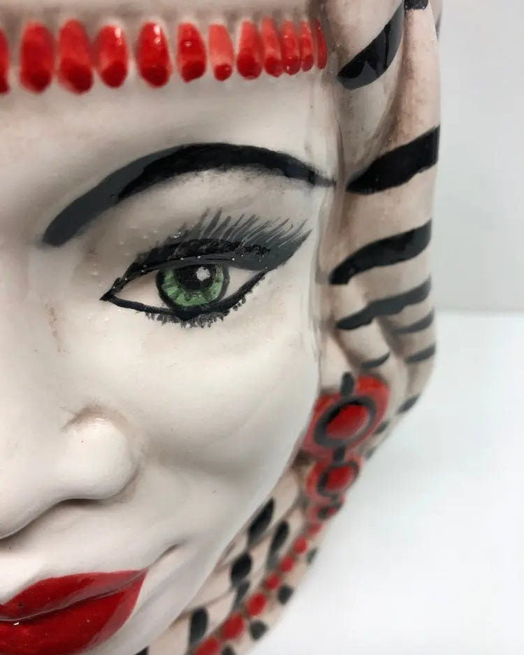 Teste di Moro Afro Ceramica Caltagirone cm H.25 L.17 Artigianale Turbante Striscie DD CERAMICHE SICILIANE