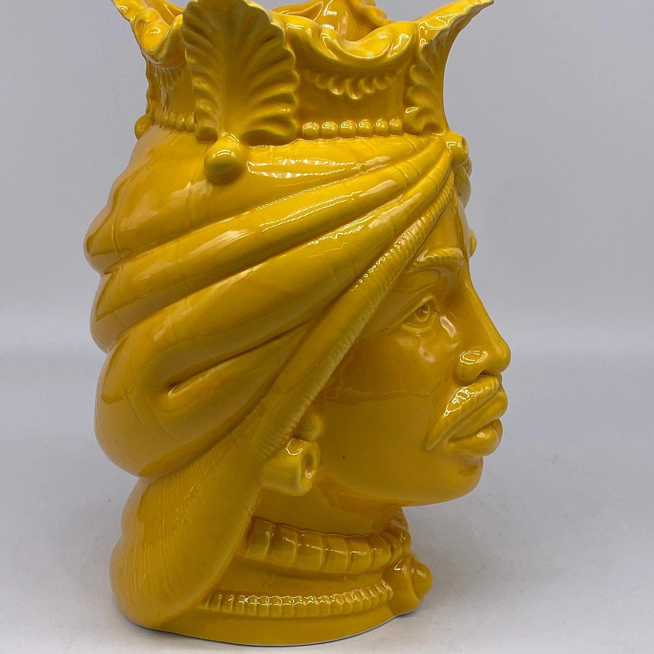Teste di Moro Afro Ceramica Caltagirone cm H.25 L.17 Artigianale Giallo DD CERAMICHE SICILIANE