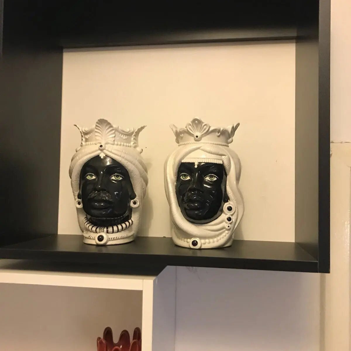 Teste di Moro Afro Ceramica Caltagirone cm H.25 L.17 Artigianale Bicolore Bianco Nero DD CERAMICHE SICILIANE