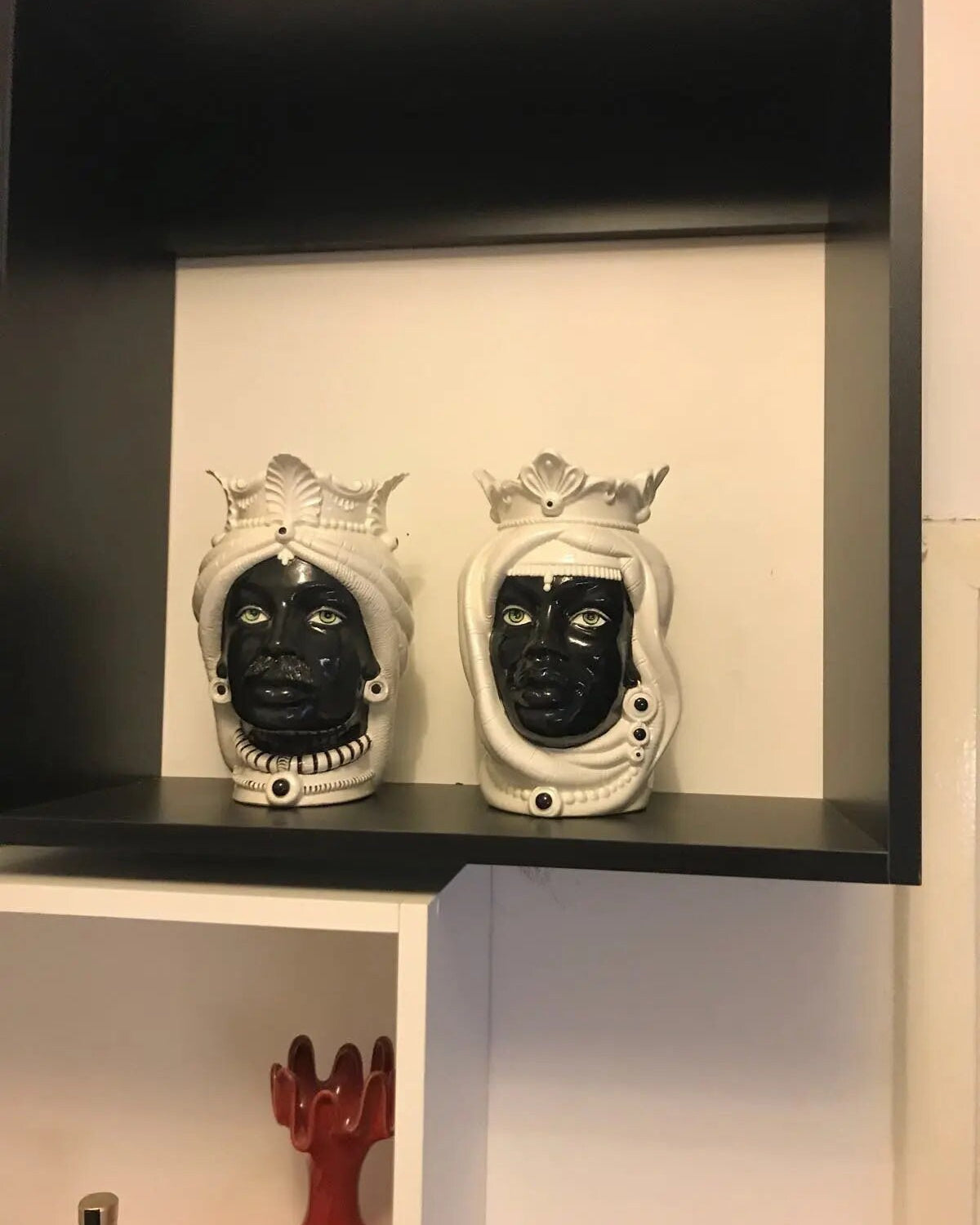 Teste di Moro Afro Ceramica Caltagirone cm H.25 L.17 Artigianale Bicolore Bianco Nero DD CERAMICHE SICILIANE