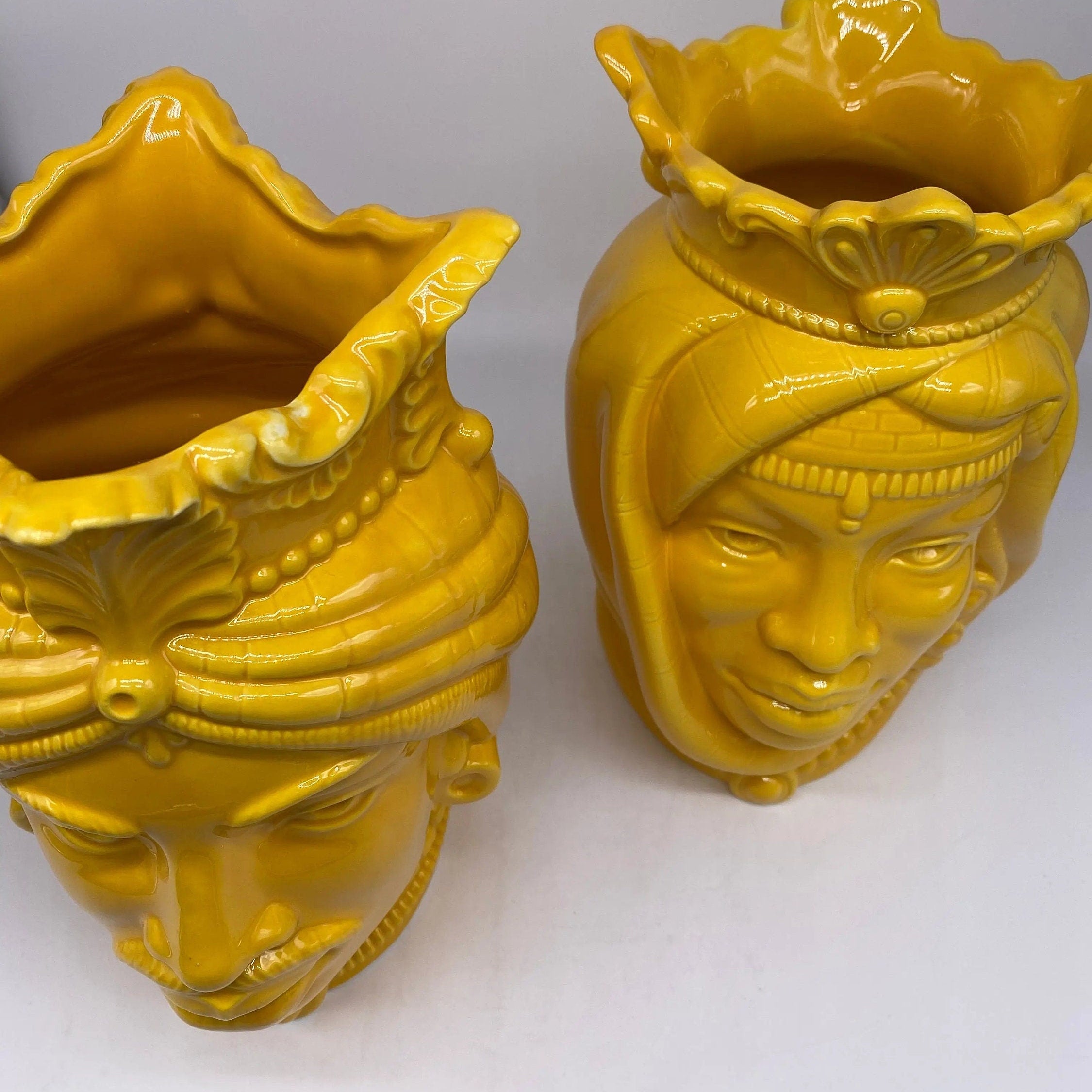 Teste di Moro Afro Ceramica Caltagirone cm H.25 L.17 Artigianale Giallo DD CERAMICHE SICILIANE