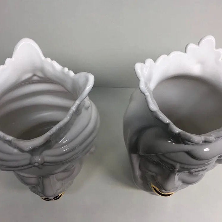 Teste di Moro Afro Ceramica Caltagirone cm H.25 L.17 Artigianale Bianco dettagli Oro DD CERAMICHE SICILIANE
