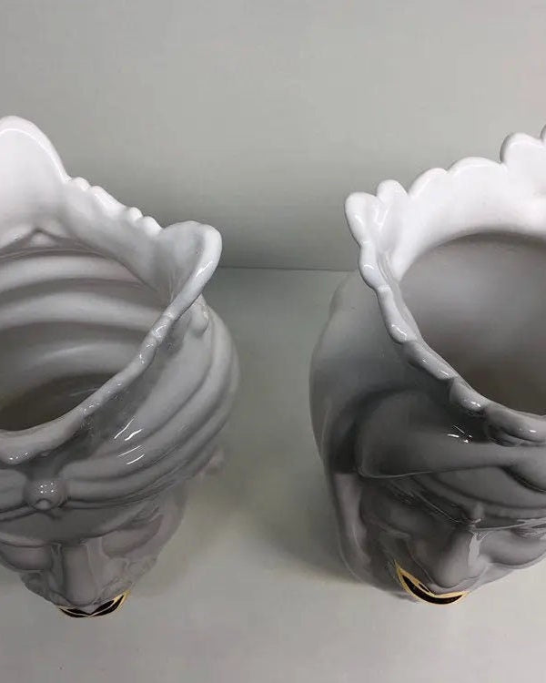 Teste di Moro Afro Ceramica Caltagirone cm H.25 L.17 Artigianale Bianco dettagli Oro DD CERAMICHE SICILIANE