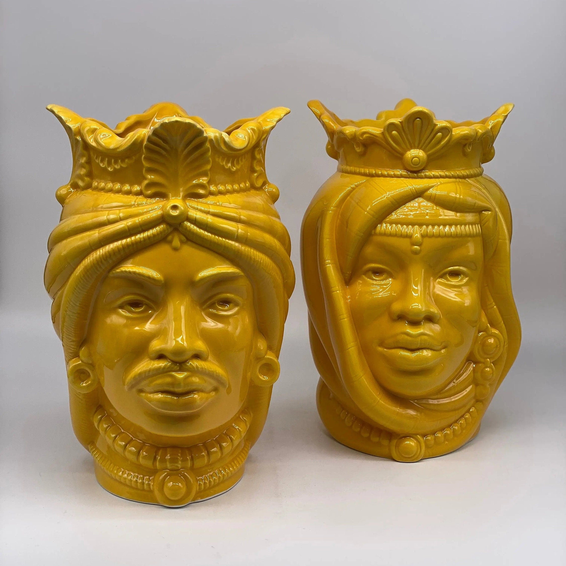 Teste di Moro Afro Ceramica Caltagirone cm H.25 L.17 Artigianale Giallo DD CERAMICHE SICILIANE