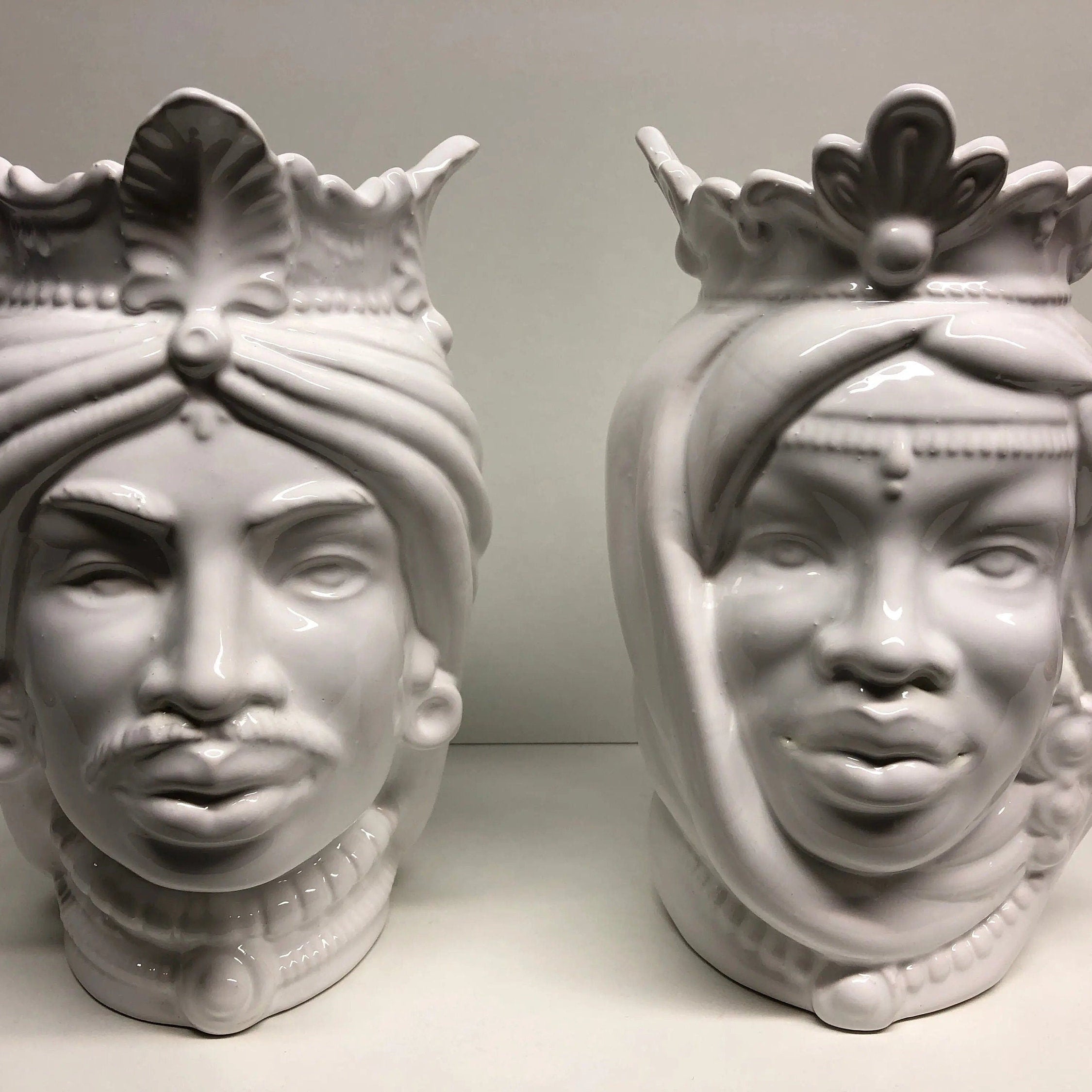 Teste di Moro Afro Ceramica Caltagirone cm H.25 L.17 Artigianale Bianco DD CERAMICHE SICILIANE