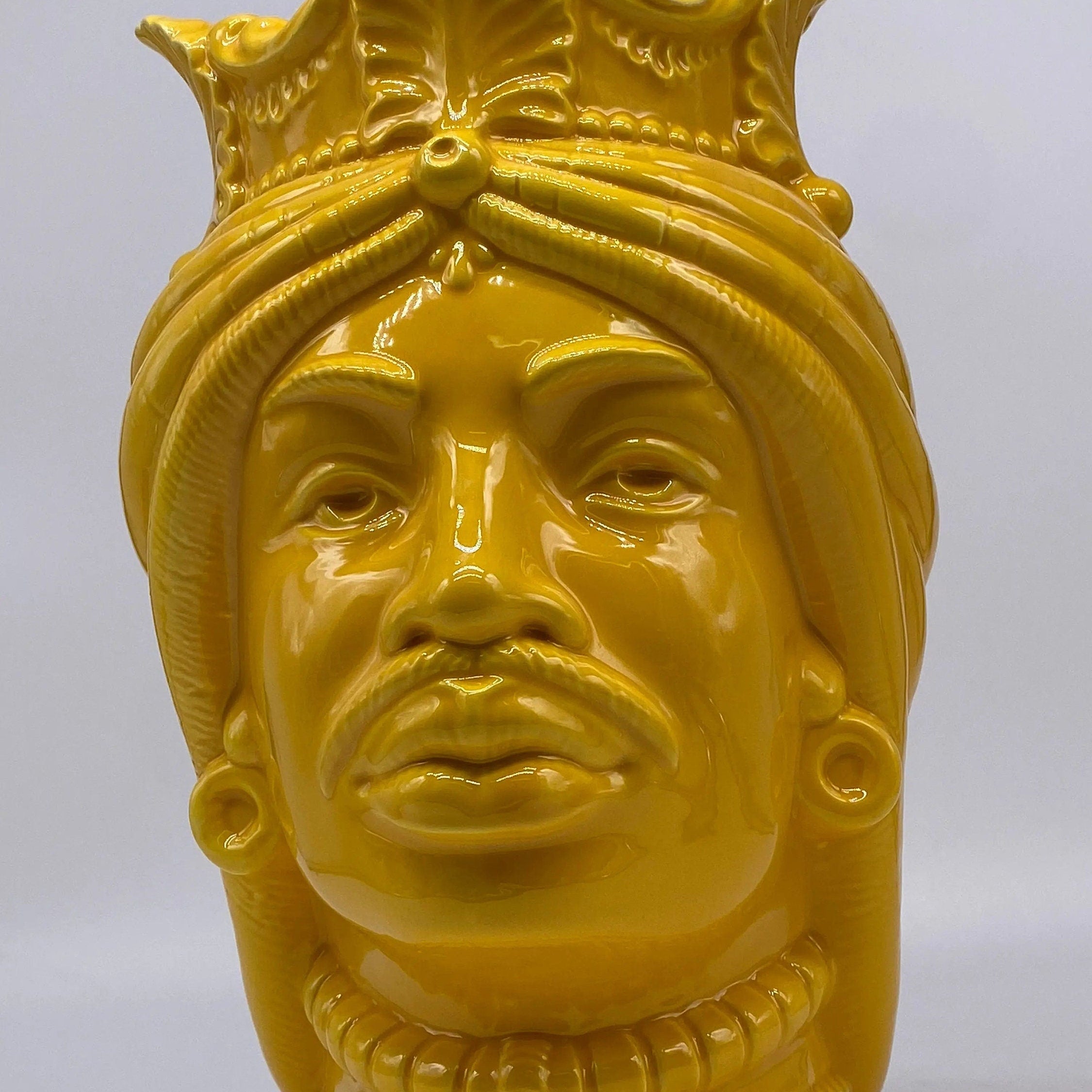 Teste di Moro Afro Ceramica Caltagirone cm H.25 L.17 Artigianale Giallo DD CERAMICHE SICILIANE