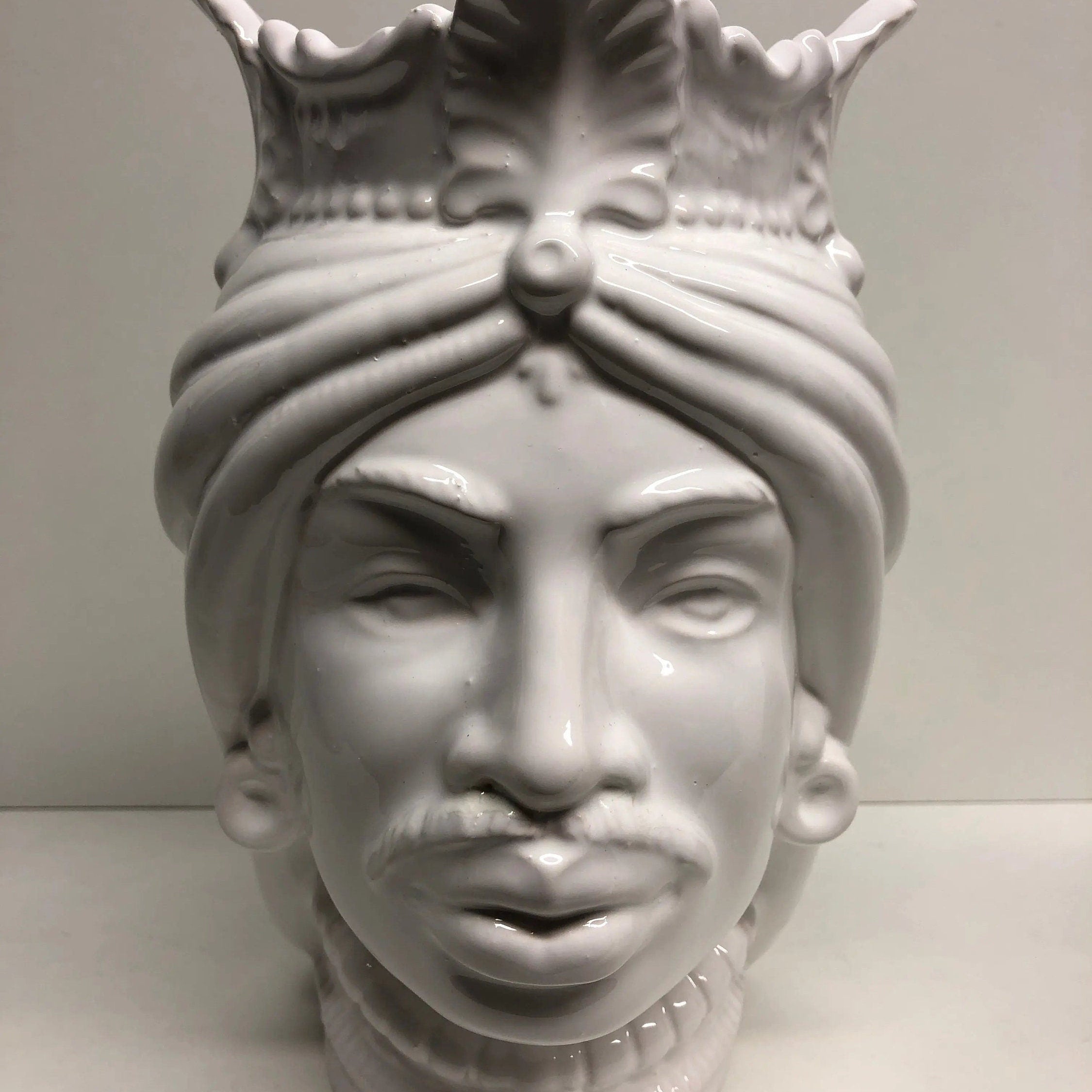 Teste di Moro Afro Ceramica Caltagirone cm H.25 L.17 Artigianale Bianco DD CERAMICHE SICILIANE