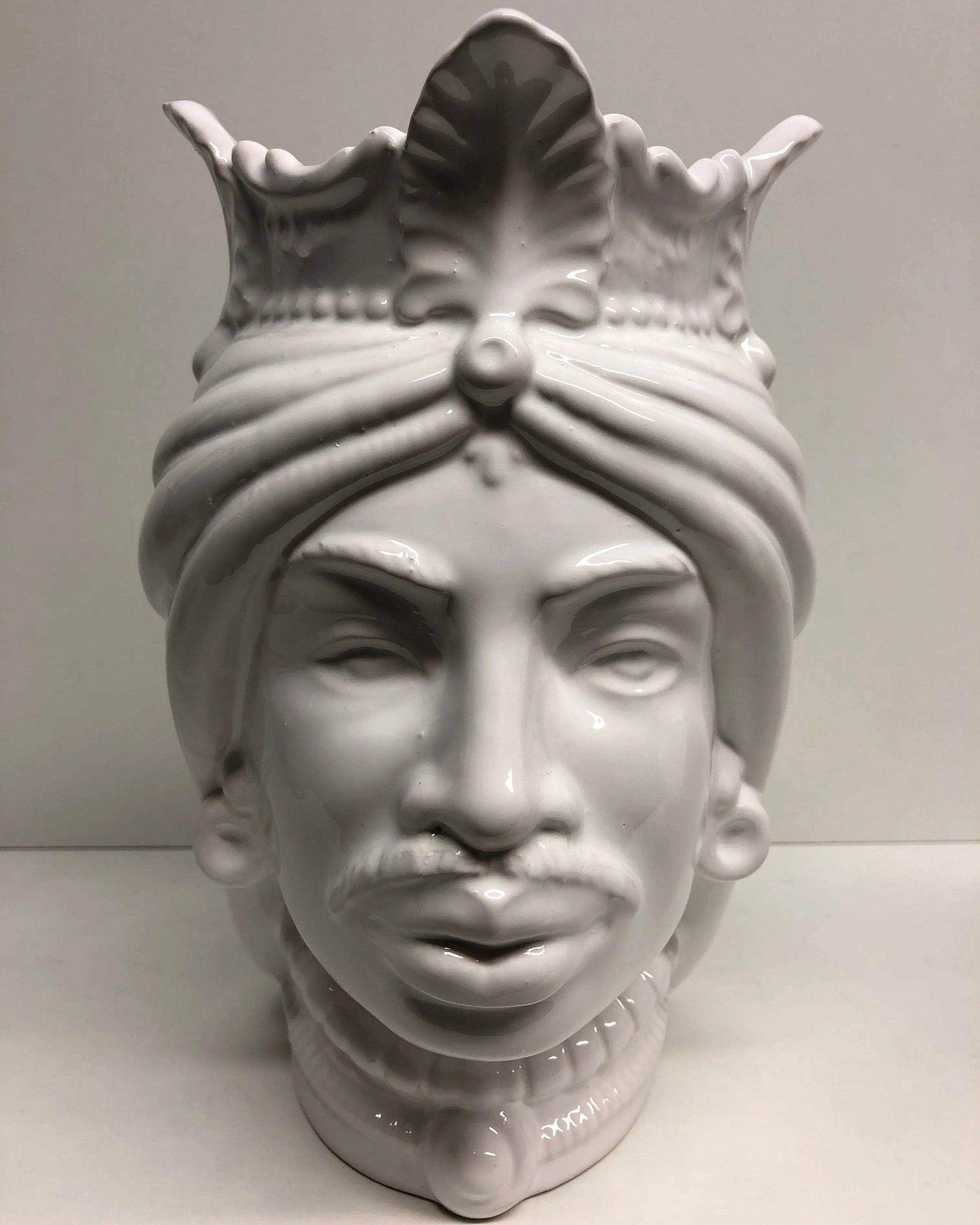 Teste di Moro Afro Ceramica Caltagirone cm H.25 L.17 Artigianale Bianco DD CERAMICHE SICILIANE