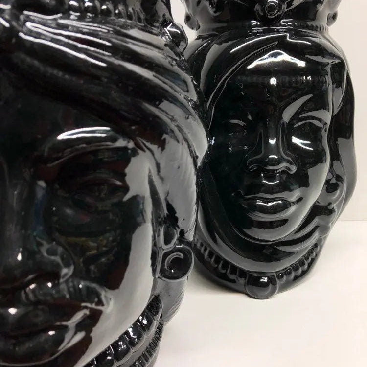 Teste di Moro Afro Ceramica Caltagirone cm H.25 L.17 Artigianale Nero Lucido DD CERAMICHE SICILIANE