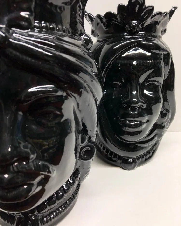 Teste di Moro Afro Ceramica Caltagirone cm H.25 L.17 Artigianale Nero Lucido DD CERAMICHE SICILIANE