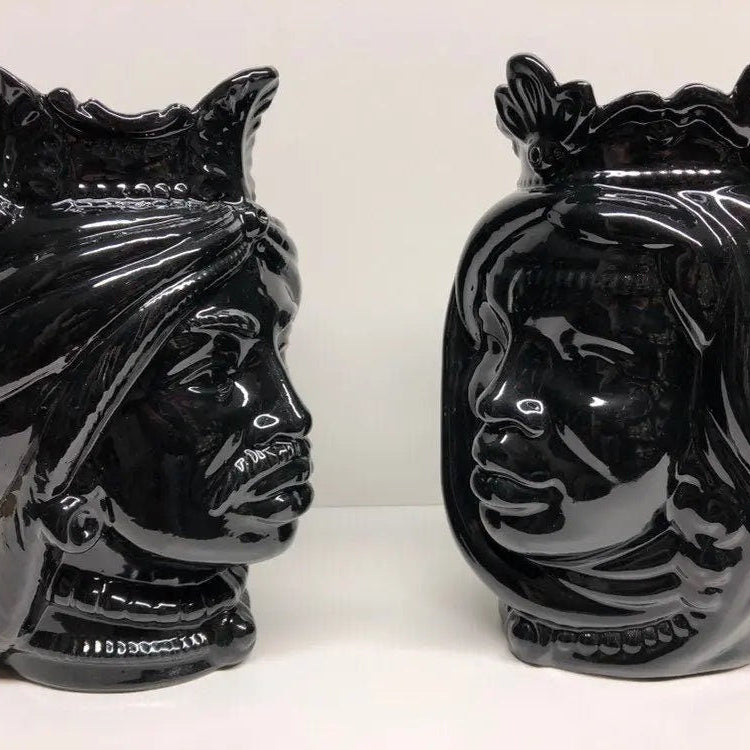 Teste di Moro Afro Ceramica Caltagirone cm H.25 L.17 Artigianale Nero Lucido DD CERAMICHE SICILIANE