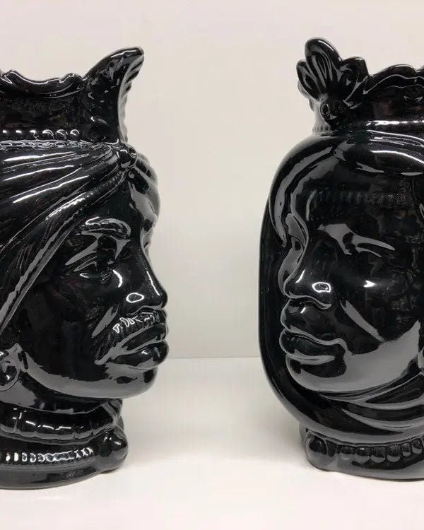 Teste di Moro Afro Ceramica Caltagirone cm H.25 L.17 Artigianale Nero Lucido DD CERAMICHE SICILIANE