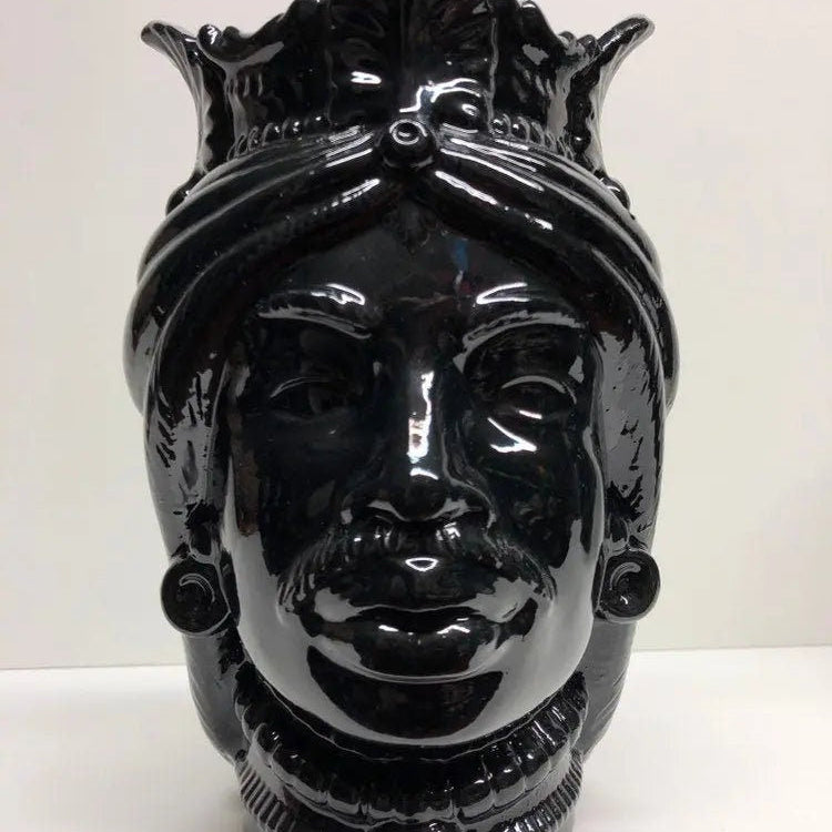 Teste di Moro Afro Ceramica Caltagirone cm H.25 L.17 Artigianale Nero Lucido DD CERAMICHE SICILIANE