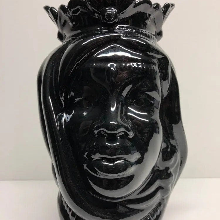 Teste di Moro Afro Ceramica Caltagirone cm H.25 L.17 Artigianale Nero Lucido DD CERAMICHE SICILIANE