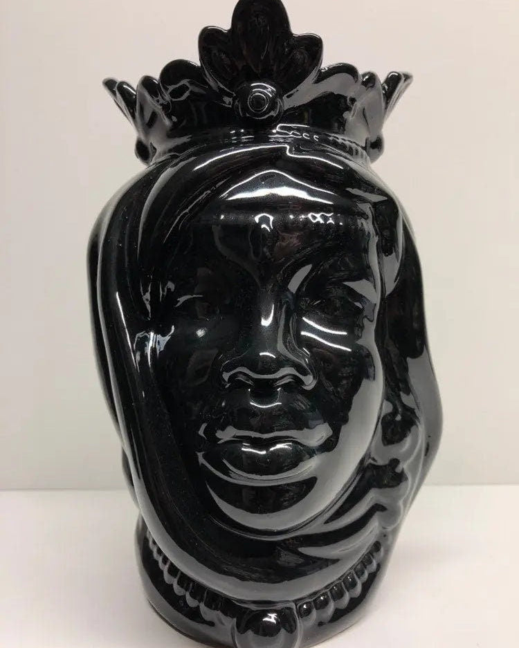 Teste di Moro Afro Ceramica Caltagirone cm H.25 L.17 Artigianale Nero Lucido DD CERAMICHE SICILIANE