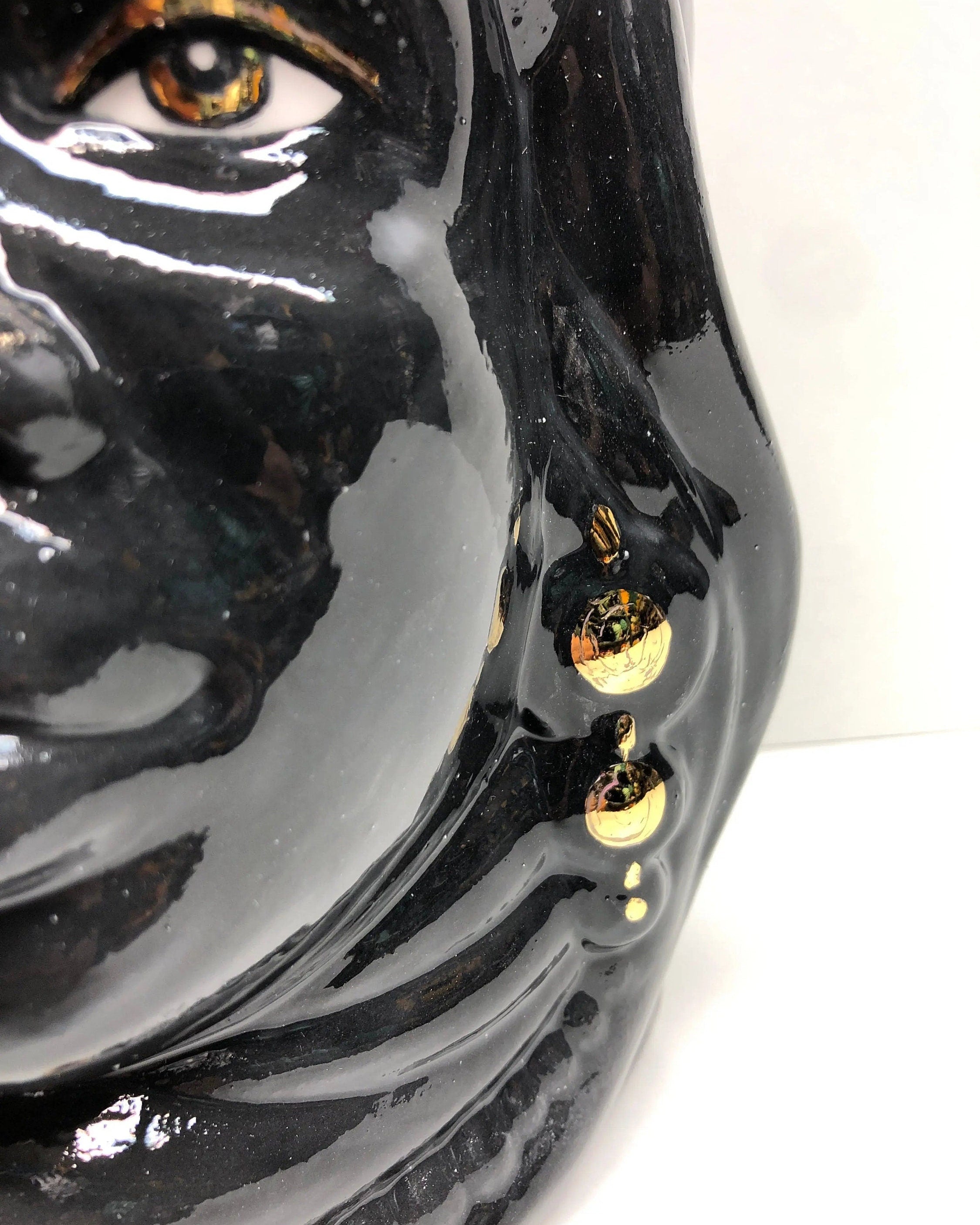 Teste di Moro Afro Ceramica Caltagirone cm H.25 L.17 Artigianale Nero dettagli Oro DD CERAMICHE SICILIANE