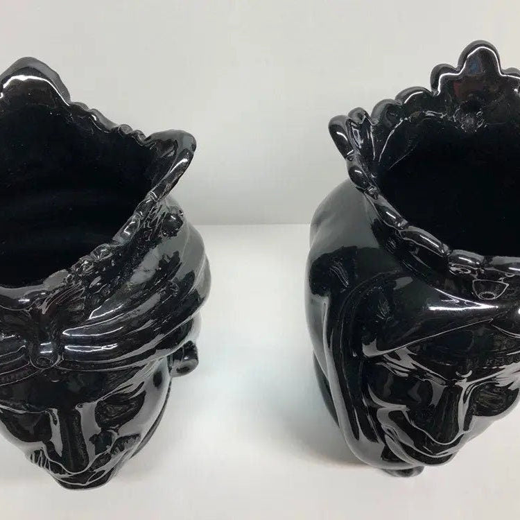 Teste di Moro Afro Ceramica Caltagirone cm H.25 L.17 Artigianale Nero Lucido DD CERAMICHE SICILIANE