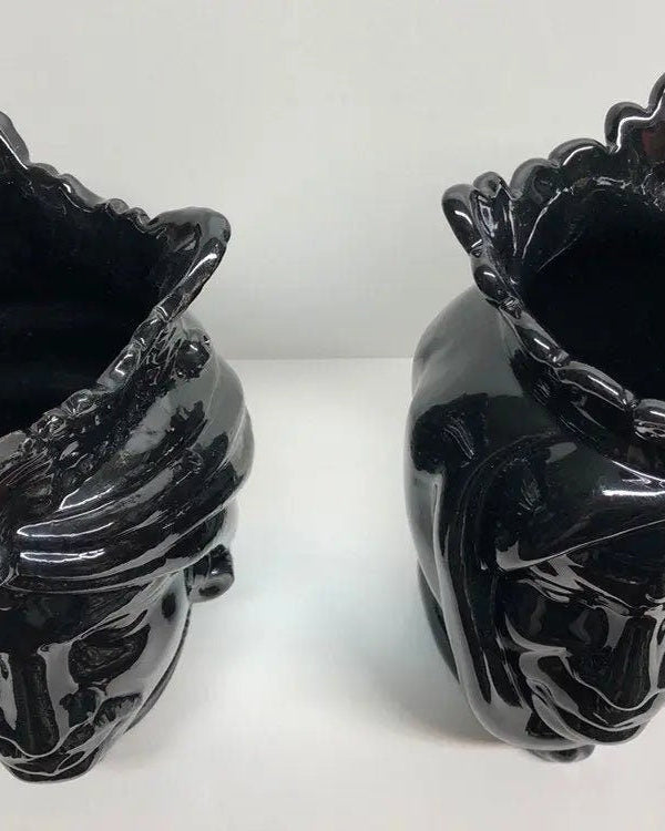 Teste di Moro Afro Ceramica Caltagirone cm H.25 L.17 Artigianale Nero Lucido DD CERAMICHE SICILIANE