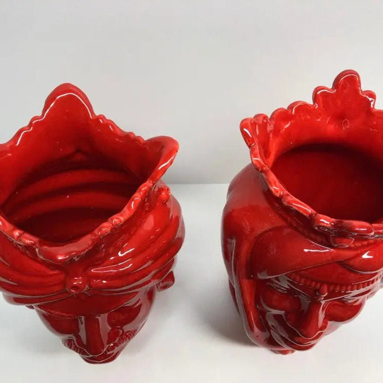 Teste di Moro Afro Ceramica Caltagirone cm H.25 L.17 Artigianale Rosso DD CERAMICHE SICILIANE