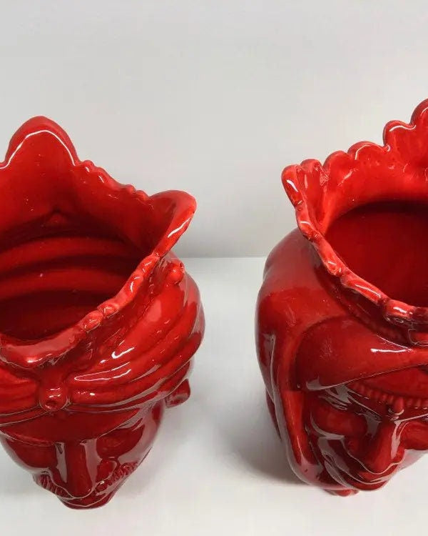 Teste di Moro Afro Ceramica Caltagirone cm H.25 L.17 Artigianale Rosso DD CERAMICHE SICILIANE