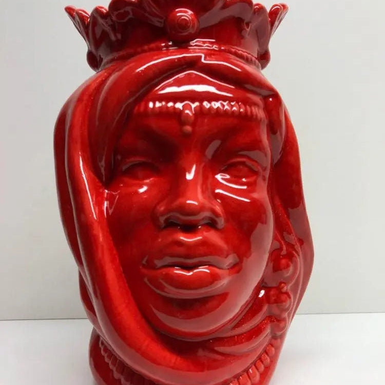 Teste di Moro Afro Ceramica Caltagirone cm H.25 L.17 Artigianale Rosso DD CERAMICHE SICILIANE