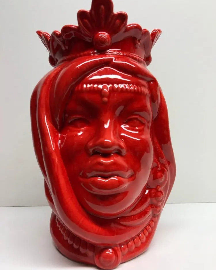 Teste di Moro Afro Ceramica Caltagirone cm H.25 L.17 Artigianale Rosso DD CERAMICHE SICILIANE