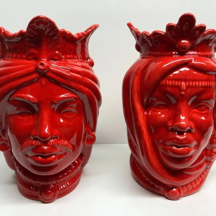 Teste di Moro Afro Ceramica Caltagirone cm H.25 L.17 Artigianale Rosso DD CERAMICHE SICILIANE