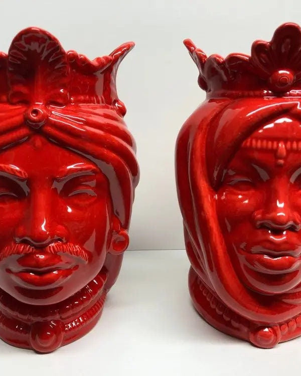 Teste di Moro Afro Ceramica Caltagirone cm H.25 L.17 Artigianale Rosso DD CERAMICHE SICILIANE