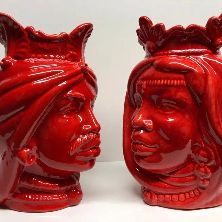 Teste di Moro Afro Ceramica Caltagirone cm H.25 L.17 Artigianale Rosso DD CERAMICHE SICILIANE