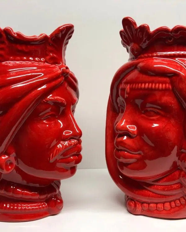 Teste di Moro Afro Ceramica Caltagirone cm H.25 L.17 Artigianale Rosso DD CERAMICHE SICILIANE