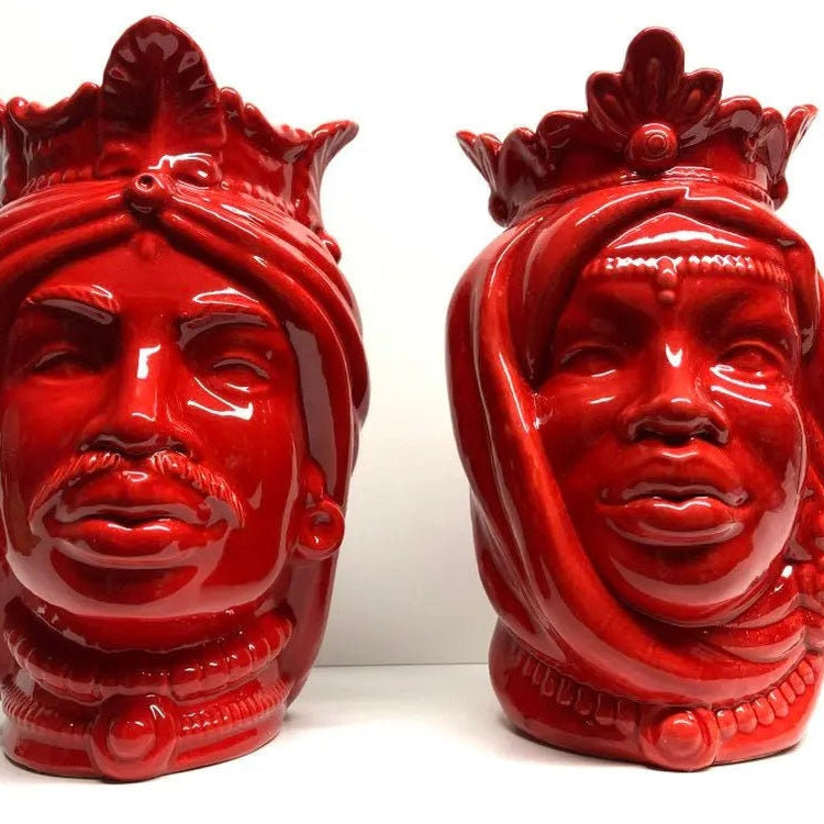 Teste di Moro Afro Ceramica Caltagirone cm H.25 L.17 Artigianale Rosso DD CERAMICHE SICILIANE