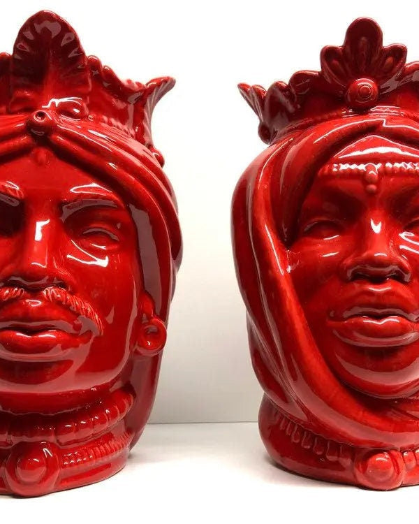 Teste di Moro Afro Ceramica Caltagirone cm H.25 L.17 Artigianale Rosso DD CERAMICHE SICILIANE
