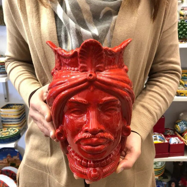 Teste di Moro Afro Ceramica Caltagirone cm H.25 L.17 Artigianale Rosso DD CERAMICHE SICILIANE