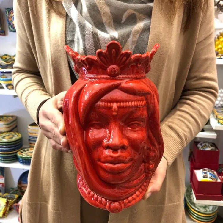 Teste di Moro Afro Ceramica Caltagirone cm H.25 L.17 Artigianale Rosso DD CERAMICHE SICILIANE