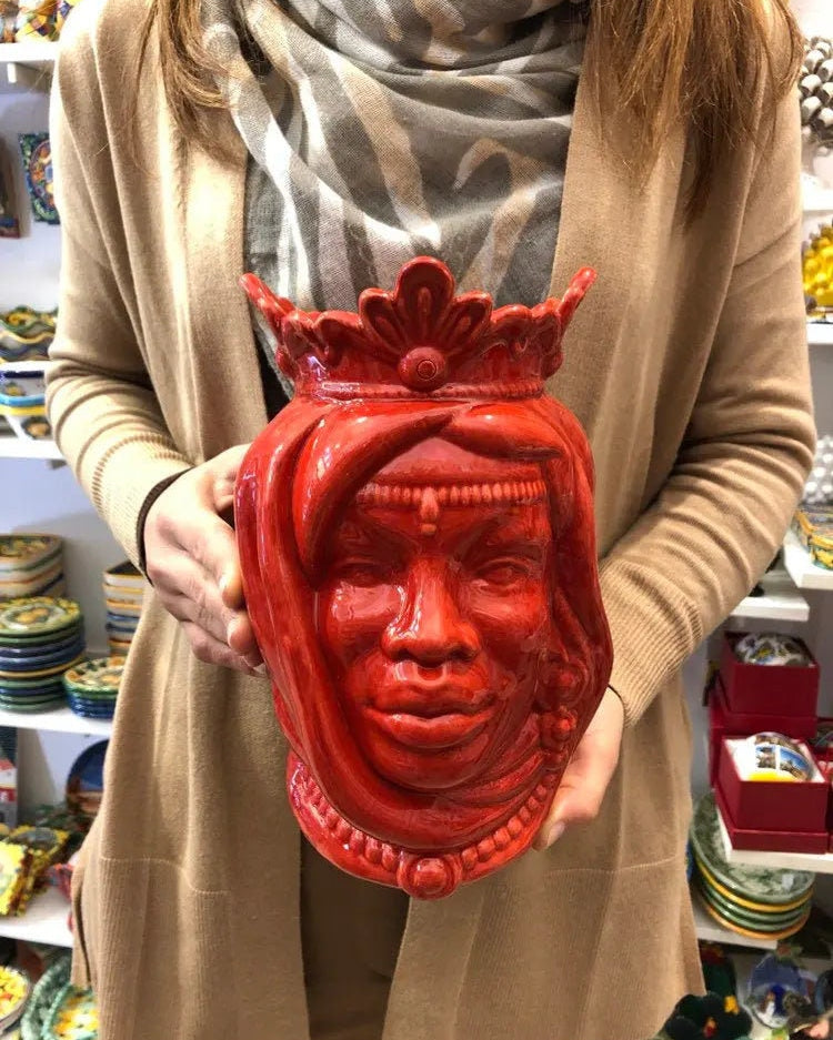 Teste di Moro Afro Ceramica Caltagirone cm H.25 L.17 Artigianale Rosso DD CERAMICHE SICILIANE