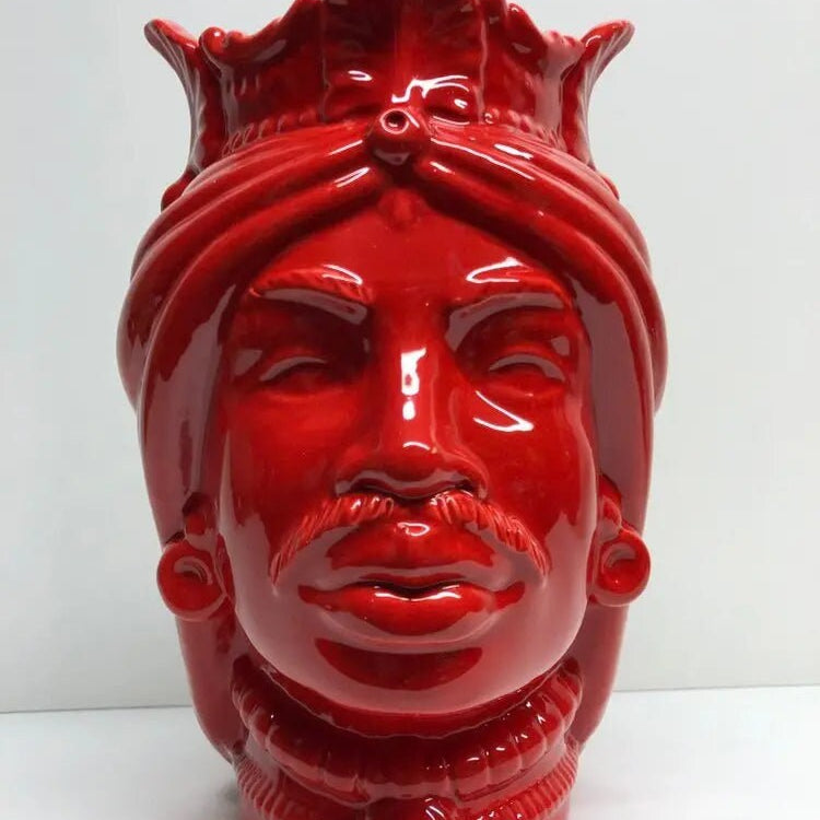 Teste di Moro Afro Ceramica Caltagirone cm H.25 L.17 Artigianale Rosso DD CERAMICHE SICILIANE