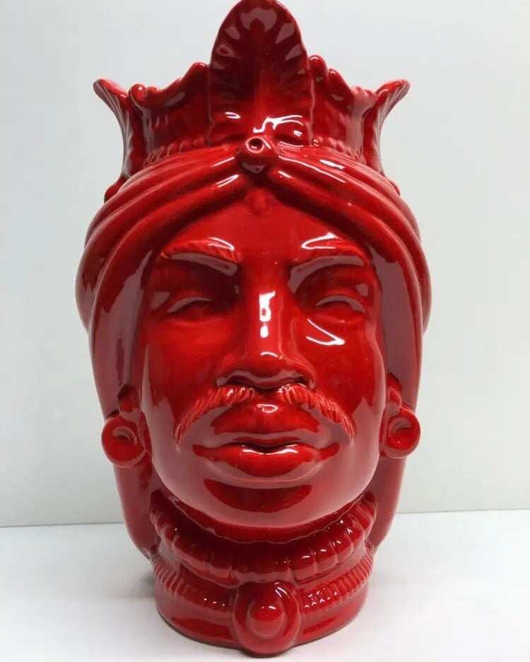 Teste di Moro Afro Ceramica Caltagirone cm H.25 L.17 Artigianale Rosso DD CERAMICHE SICILIANE