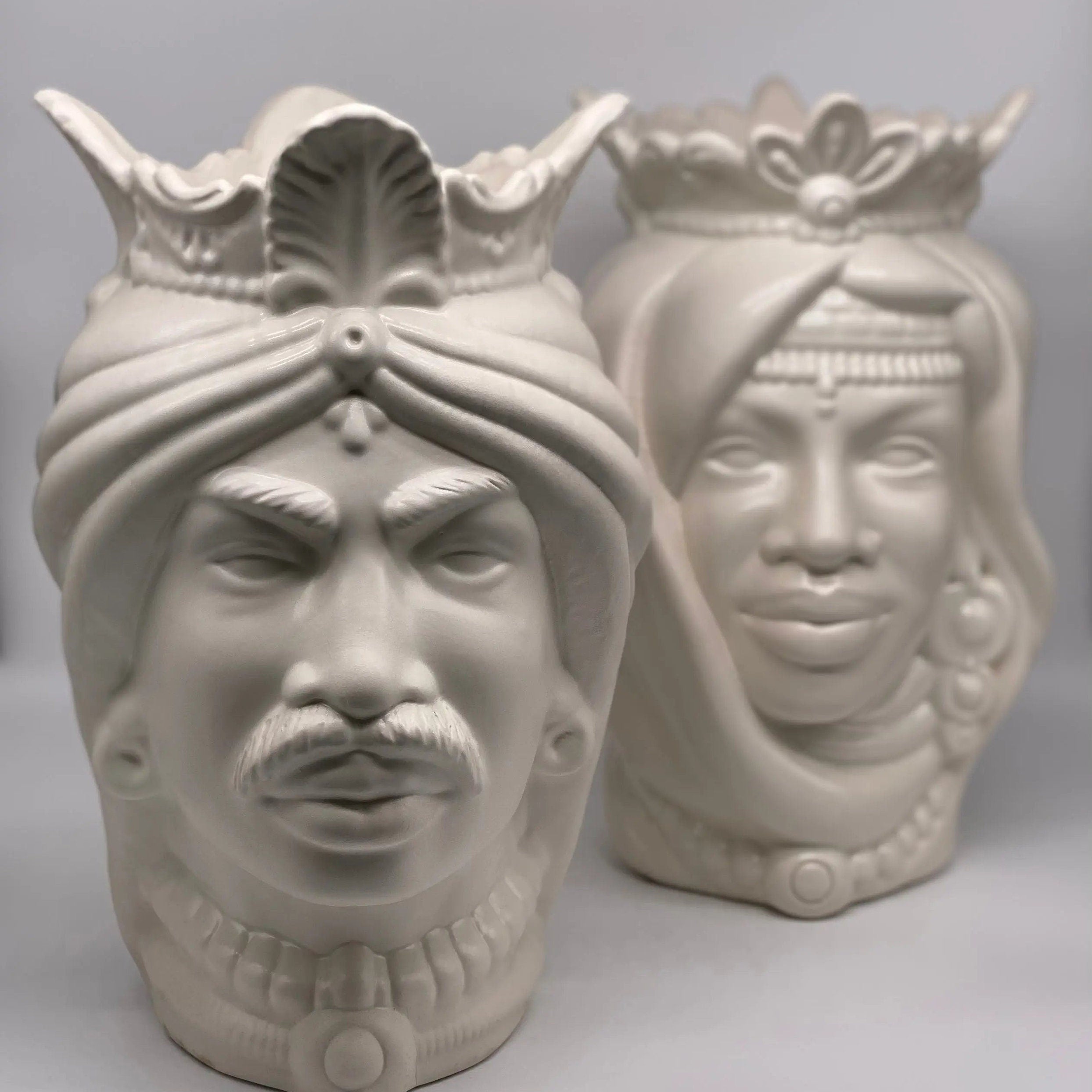 Teste di Moro Afro Ceramica Caltagirone cm H.35 L.23 Artigianale Bianco Opaco DD CERAMICHE SICILIANE