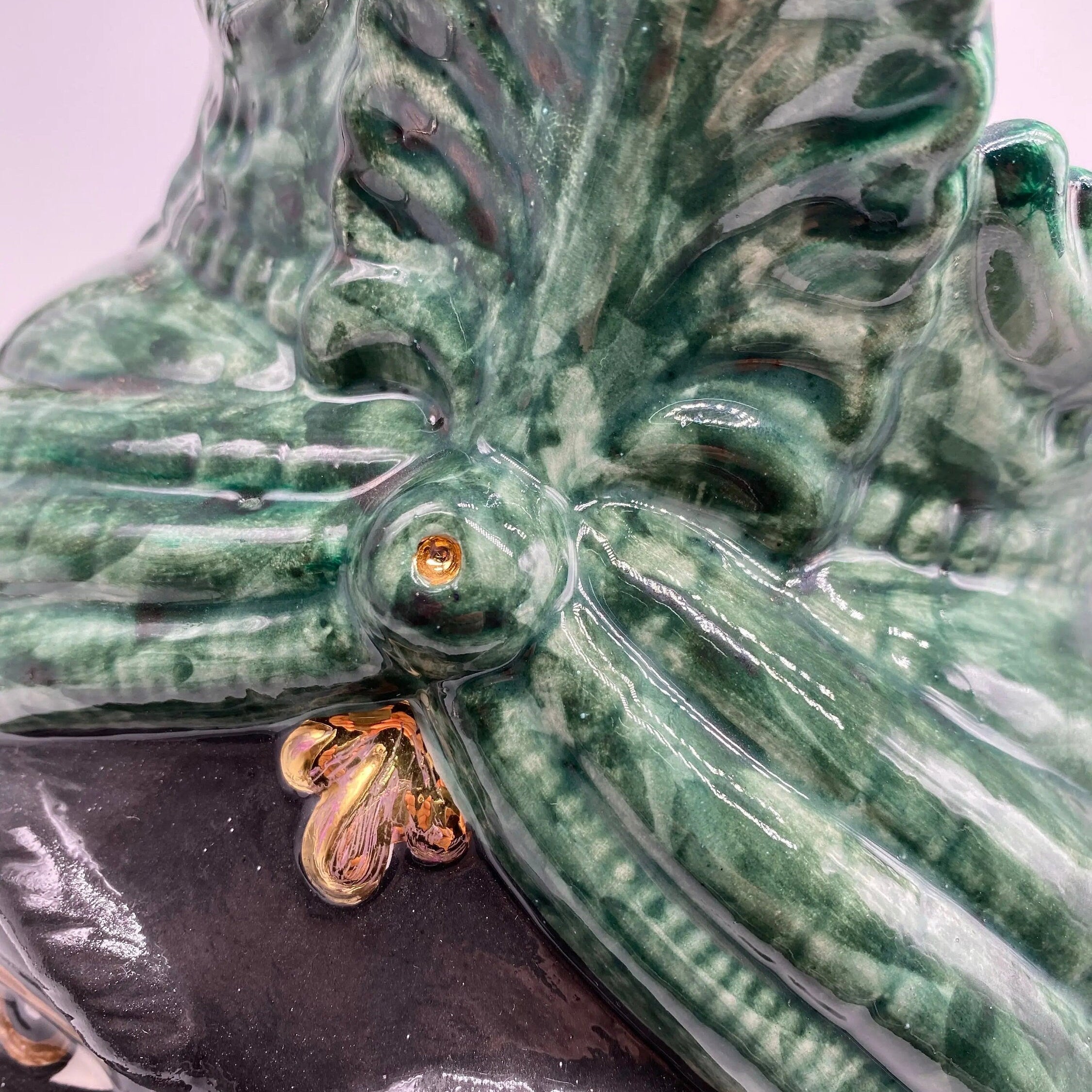 Teste di Moro Afro Ceramica Caltagirone cm H.35 L.23 Artigianale Verde con Oro DD CERAMICHE SICILIANE