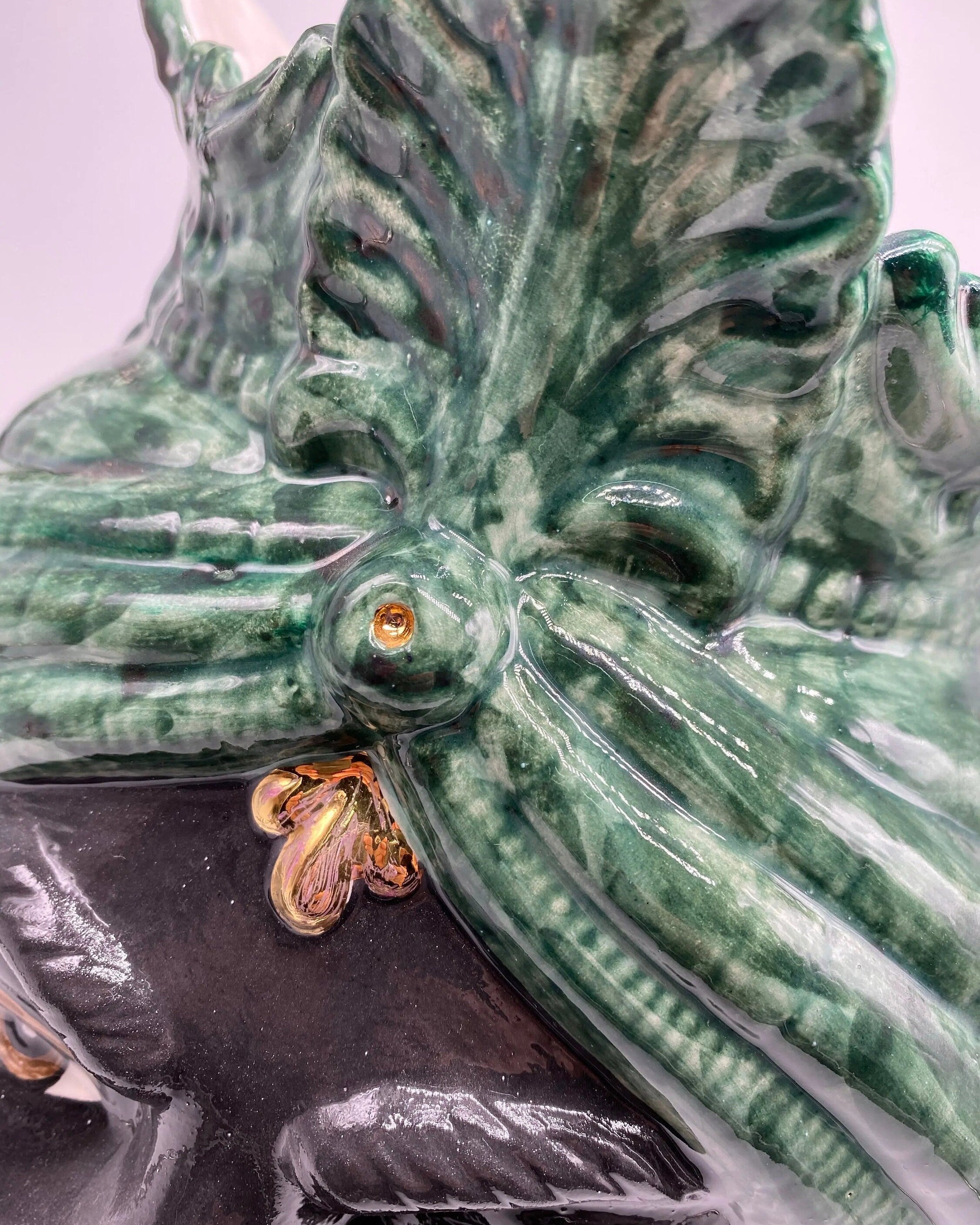 Teste di Moro Afro Ceramica Caltagirone cm H.35 L.23 Artigianale Verde con Oro DD CERAMICHE SICILIANE